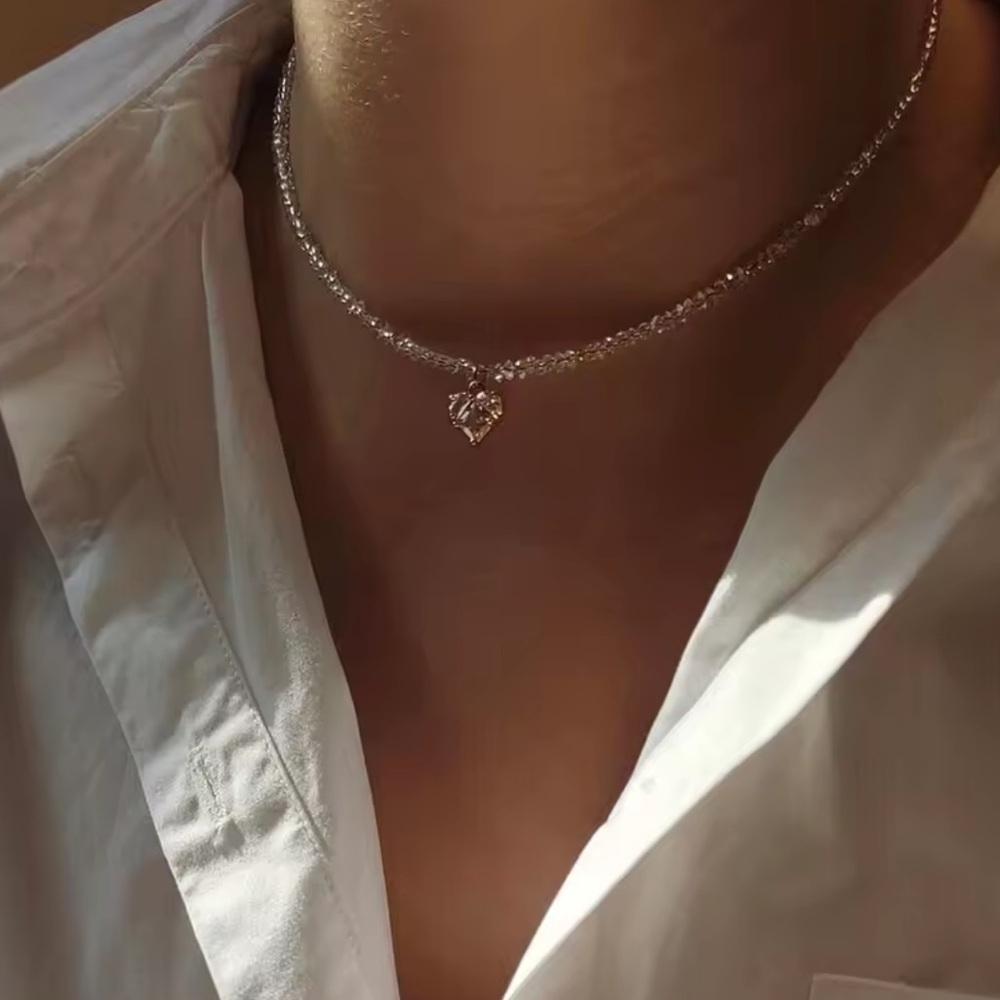 Pink Crystal Heart Necklace - Picture 3 of 7